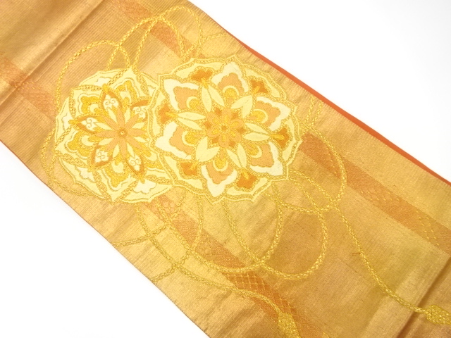 JAPANESE KIMONO / ANTIQUE FUKURO OBI / SILK / WOVEN FLOWER CREST